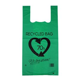 Plastic T-Shirt Bag 70% Recycled Green 42x53cm 50µm (50 Units)