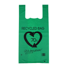 Plastic T-Shirt Bag 70% Recycled Green 42x53cm 50µm (50 Units)