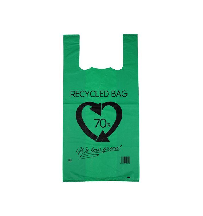 Plastic T-Shirt Bag 70% Recycled Green 42x53cm 50µm (50 Units)