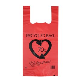 Plastic T-Shirt Bag 70% Recycled Red 42x53cm 50µm (50 Units) 