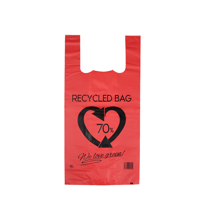 Plastic T-Shirt Bag 70% Recycled Red 42x53cm 50µm (50 Units) Plastic T-Shirt Bag 70% Recycled Red 42x53cm 50µm (50 Units)