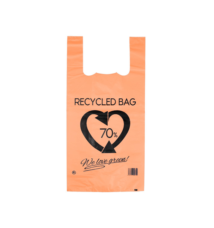 Plastic T-Shirt Bag 70% Recycled Orange 42x53cm 50µm (1.000 Units) Plastic T-Shirt Bag 70% Recycled Orange 42x53cm 50µm (1.000 Units)