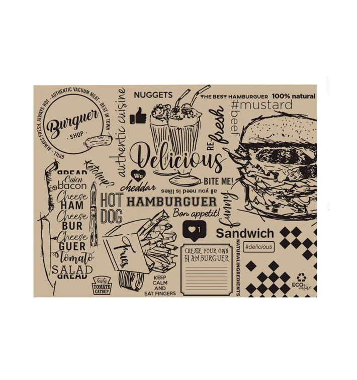 Placemat of Paper in Kraft "Burguer" 30x40cm 40g/m² (1.000 Units) Placemat of Paper in Kraft "Burguer" 30x40cm 40g/m² (1.000 Units)