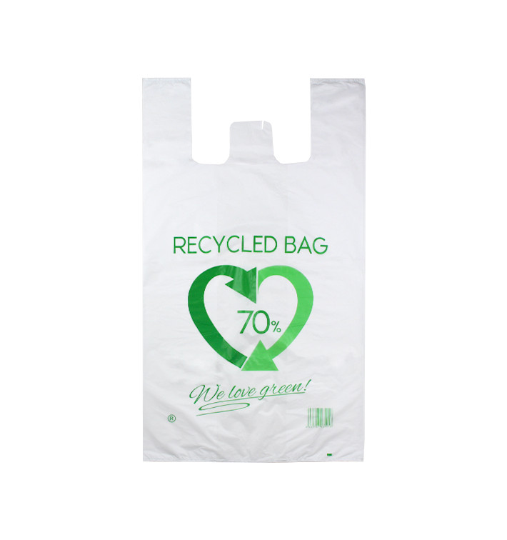 Plastic T-Shirt Bag 70% Recycled 70x80cm 50µm (50 Units) Plastic T-Shirt Bag 70% Recycled 70x80cm 50µm (50 Units)
