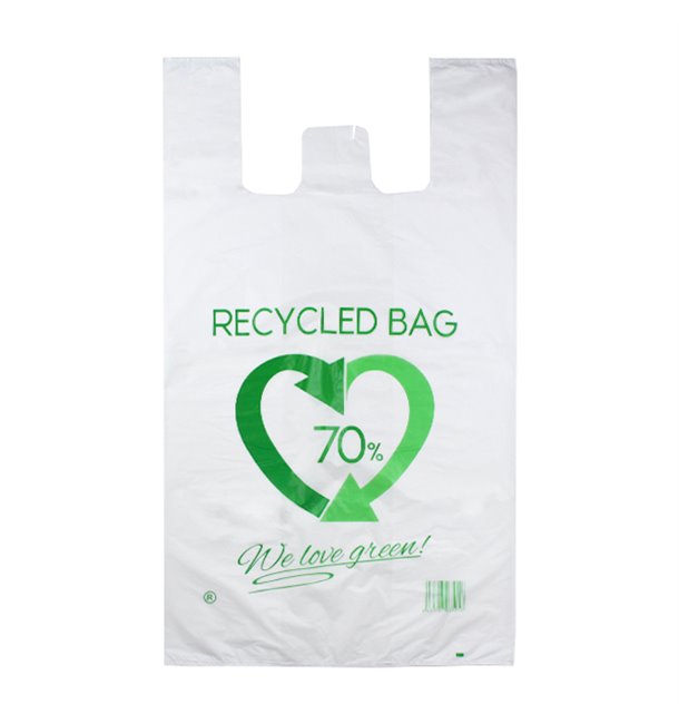 Plastic T-Shirt Bag 70% Recycled 80x90cm 50µm (50 Units)