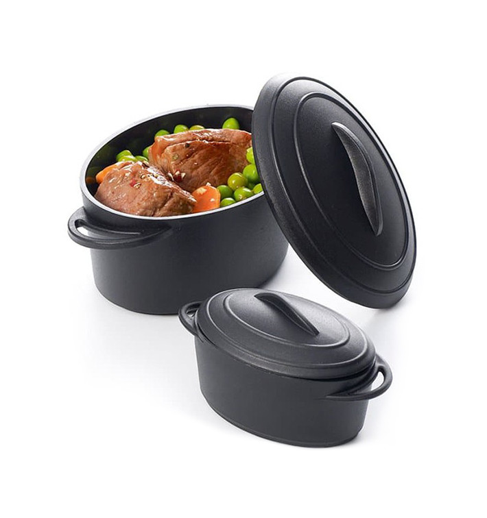 Serving Pot Tray with Lid PP Black 300ml (4 Units) Serving Pot Tray with Lid PP Black 300ml (4 Units)