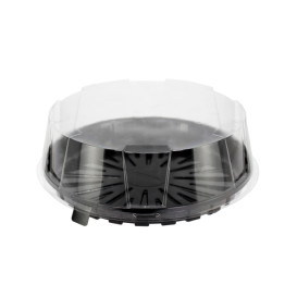Plastic Cake Slice Container Clear Black Base Ø24x6,5cm (60 Units)