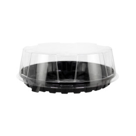 Plastic Cake Slice Container Clear Black Base Ø24x6,5cm (60 Units)