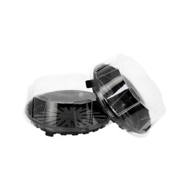 Plastic Cake Slice Container Clear Black Base Ø24x6,5cm (60 Units)