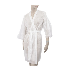 Disposable Lab Coat "Kimono" Tie Belt Pocket "TST" PP White XL (10 Units) 