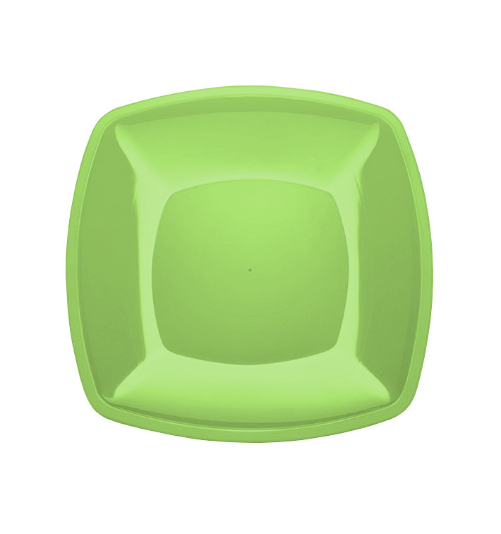 Plastic Plate Flat Lime Green Square shape PS 30 cm (12 Units) Plastic Plate Flat Lime Green Square shape PS 30 cm (12 Units)