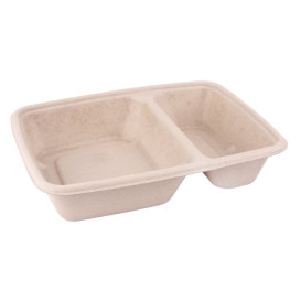 Sugarcane PLA Container 2 Compartments 820ml 23x18x3cm (300 Units)