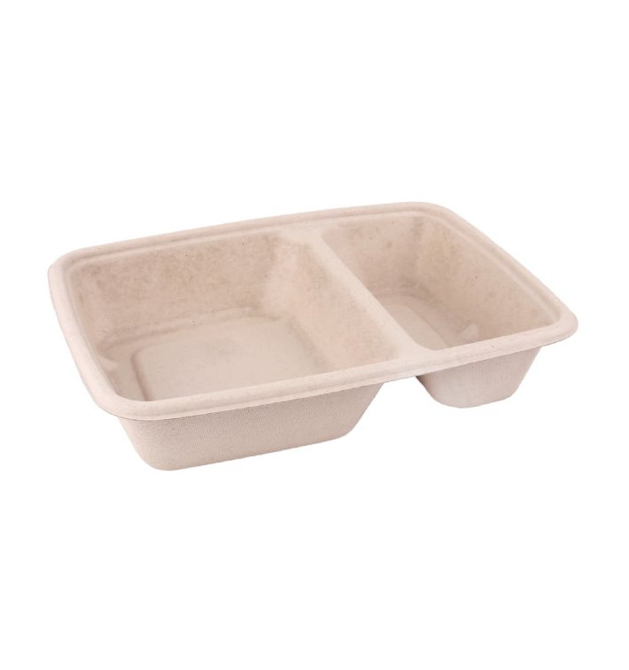 Sugarcane PLA Container 2 Compartments 820ml 23x18x3cm (75 Units) Sugarcane PLA Container 2 Compartments 820ml 23x18x3cm (75 Units)