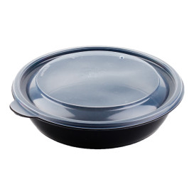 Plastic Deli Container with Lid PP Black 1000ml Ø19x5cm (15 Units) 