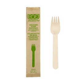 Wrapped Disposable Wooden Fork 16cm (500 Units)