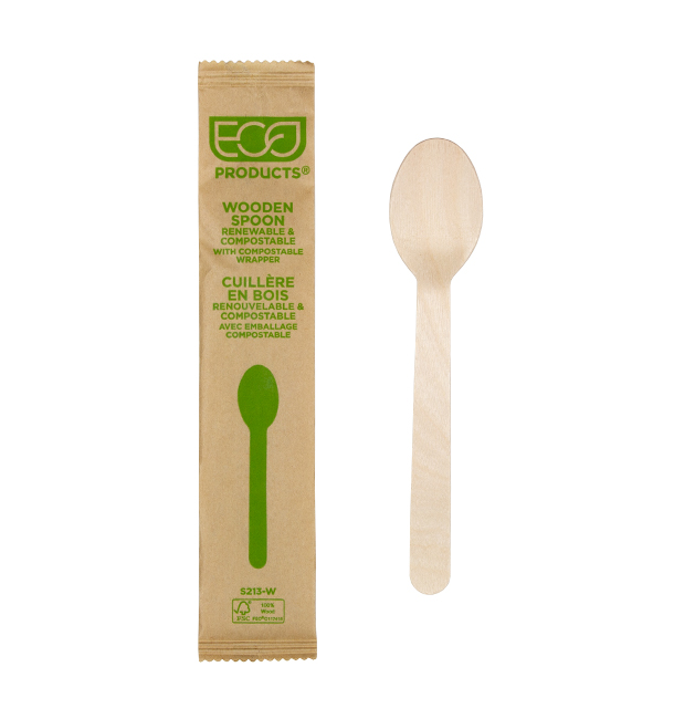 Wrapped Disposable Wooden Spoon 16cm (500 Units) 