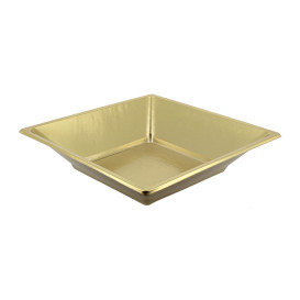 Plastic Plate Deep Square shape Gold 18 cm (5 Units) 