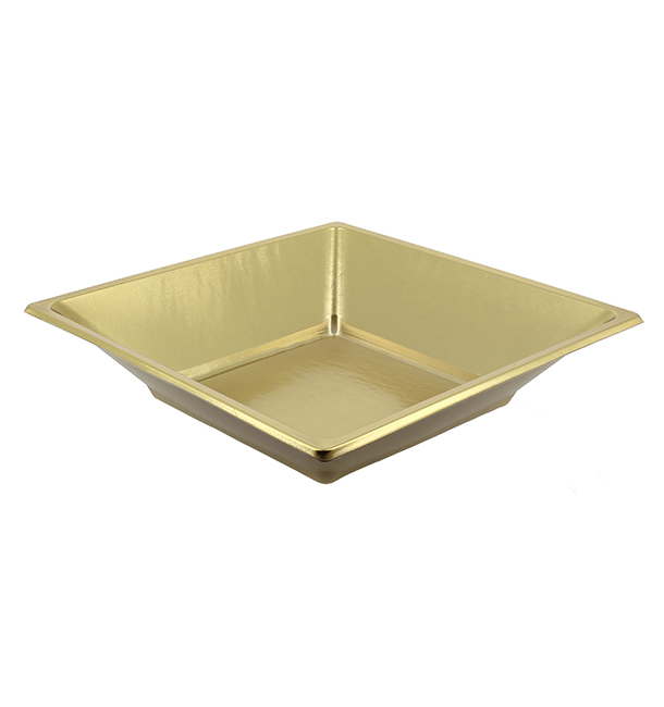 Plastic Plate Deep Square shape Gold 18 cm (5 Units) 