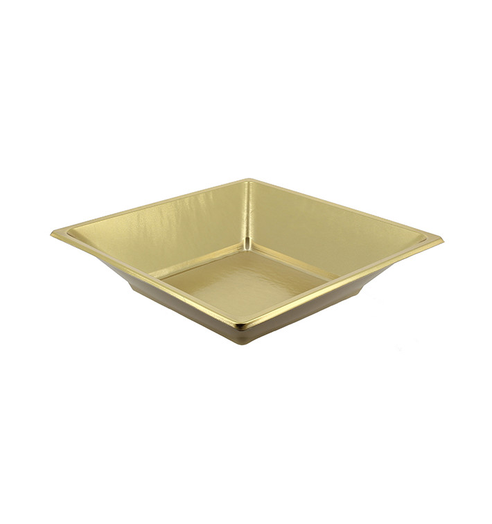 Plastic Plate Deep Square shape Gold 18 cm (25 Units) Plastic Plate Deep Square shape Gold 18 cm (25 Units)