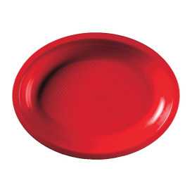 Plastic Platter Microwavable Oval Shape Red "Round" 31,5x22 cm (300 Units)