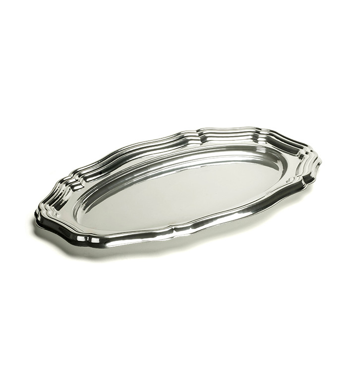Plastic Platter Oval Shape Silver 46x30 cm (5 Units) Plastic Platter Oval Shape Silver 46x30 cm (5 Units)