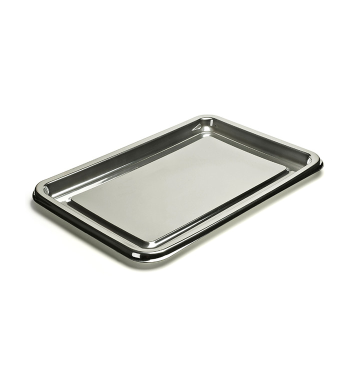 Plastic Platter Rectangular Shape Silver 55X37 cm (5 Units) Plastic Platter Rectangular Shape Silver 55X37 cm (5 Units)