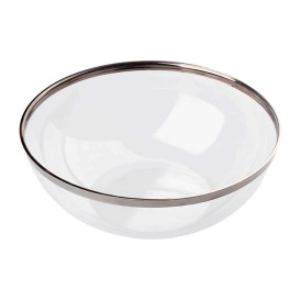 Plastic Bowl with Rim PS Crystal Hard Silver 3500ml Ø27cm (4 Units) 