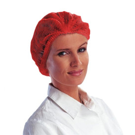 Disposable Bouffant Cap Accordion PP Red 2 Gums Ø53cm (100 Units)  