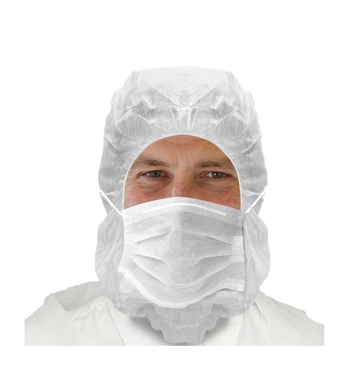 Disposable Surgeon Hood with Mask 3 Layers White (100 Units) Disposable Surgeon Hood with Mask 3 Layers White (100 Units)
