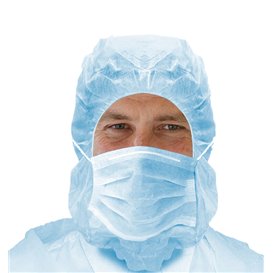 Disposable Surgeon Hood with Mask 3 Layers Blue (100 Units)