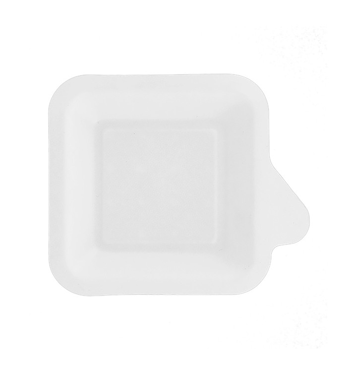 Sugarcane Plate with Handle White 11x11 cm (50 Units) Sugarcane Plate with Handle White 11x11 cm (50 Units)
