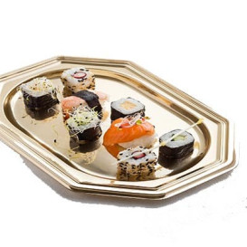 Plastic Tray Octogonal Shape Gold 36x24 cm (5 Units) 