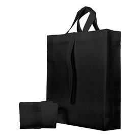 Non-Woven PREMIUM Foldable Foldable Bag with Short Handles Black 40+15x40cm (25 Units)