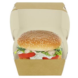 Paperboard Burger Box Kraft Double Closing 11x11x7,5cm (50 Units)