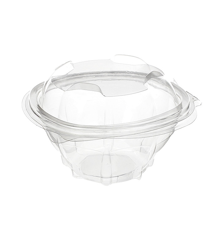 Plastic Hinged Salad Bowl PLA Round Shape 250ml (300 Units) Plastic Hinged Salad Bowl PLA Round Shape 250ml (300 Units)