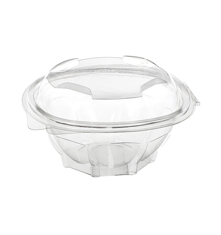 Plastic Hinged Salad Bowl PLA Round Shape 500ml (300 Units) Plastic Hinged Salad Bowl PLA Round Shape 500ml (300 Units)