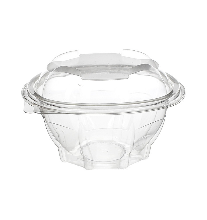 Plastic Hinged Salad Bowl PLA Round Shape 375ml (300 Units) Plastic Hinged Salad Bowl PLA Round Shape 375ml (300 Units)