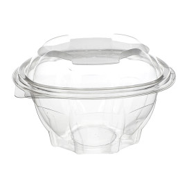 Plastic Hinged Salad Bowl PET Round Shape 370ml (50 Units) 