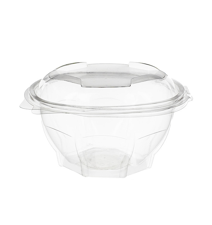 Plastic Hinged Salad Bowl PET Round Shape 750ml (50 Units)