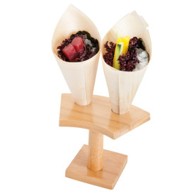 Bamboo Serving Cone Holder 2 slots (1 Unit) 