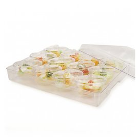 Plastic Tray PS + 12 Bowl Kit with Lid Oval Shape Clear (12 Units)