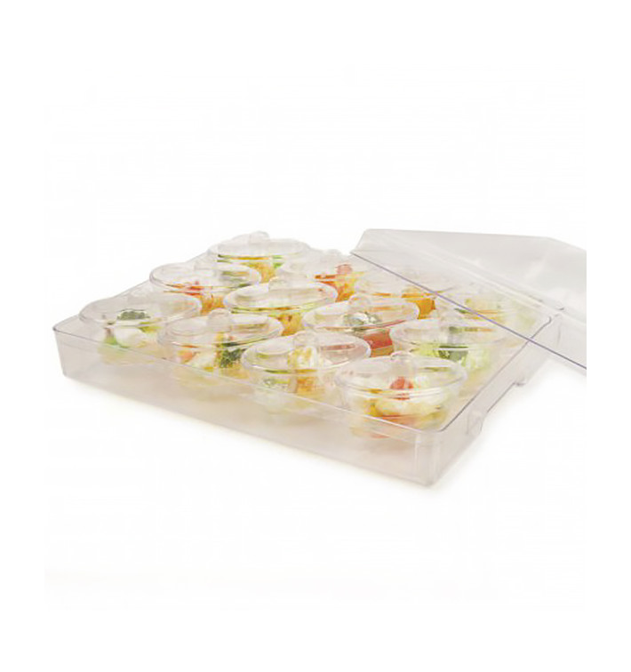 Plastic Tray PS + 12 Bowl Kit with Lid Oval Shape Clear (12 Units)