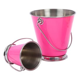 Serving Bucket Steel Pink Ø12x12cm (12 Units)