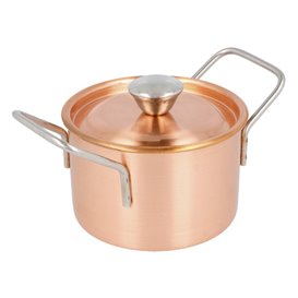 Serving Mini Cooking Pot Bowl Steel with Lid Copper Ø9x6cm (6 Units)