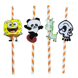 Paper Straw Straight "Animales" Design Ø0,6cm 24cm (100 Units) 