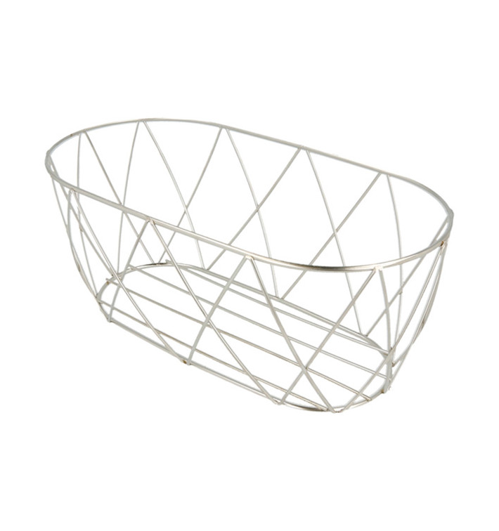 Basket Containers Steel Oval Shape Silver 25,5x12,7x10,2cm (12 Units)