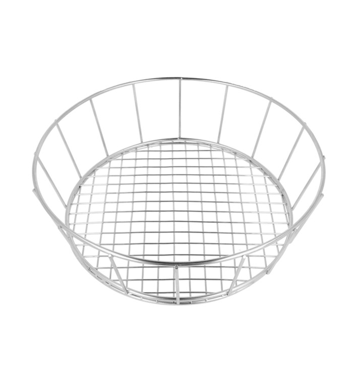 Basket Containers Steel Round Shape Silver Ø24,1x7cm (12 Units)