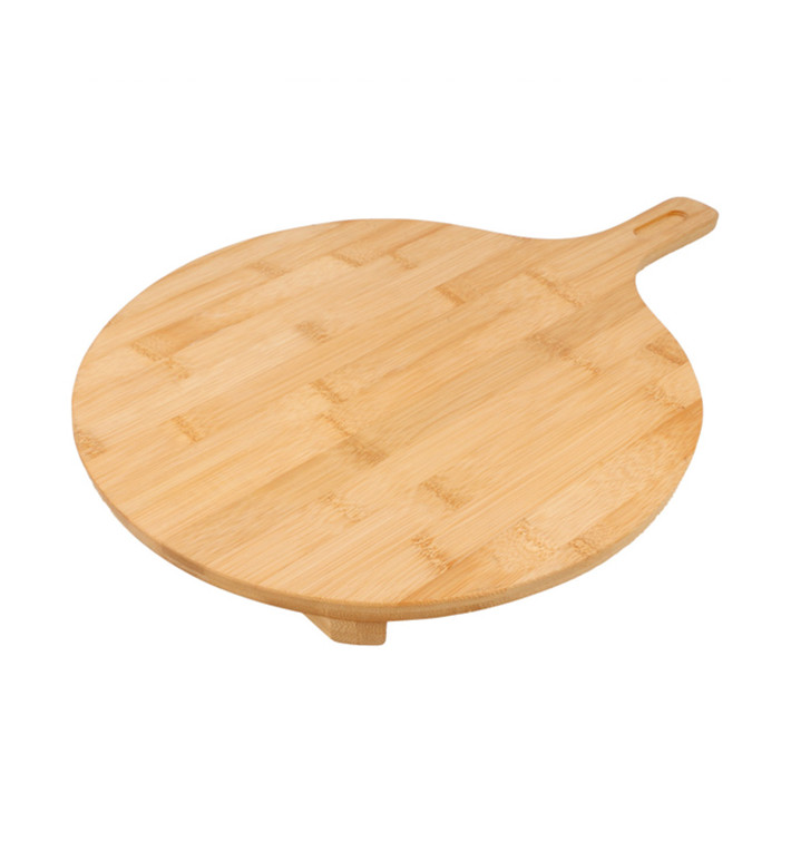 Bamboo Serving Platter with Handle Round shape Ø35x2,5cm (10 Units)