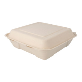 Sugarcane Hinged Container "Menu Box" 22,5x22,5x7,5cm (50 Units) 