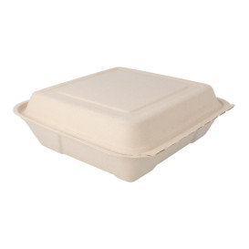 Sugarcane Hinged Container "Menu Box" 22,5x22,5x7,5cm (50 Units) 